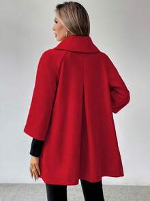 EMERY ROSE Áo khoác nữ tay raglan cổ cao cài nút đơn giản, màu trơn, mặc đi làm và đi chơi, thời trang thu đông - Đỏ - Xem 2