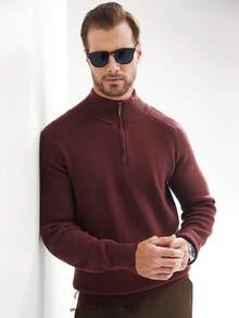 Manfinity CityGents Suéter casual de hombre con media cartera con cremallera y mangas raglán, para otoño/invierno - Burdeos - Ver 5