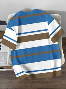 Manfinity Joysei Men's Embroidered Contrast Stripe Print Round Neck Short Sleeve T-Shirt - Multicolor - View 2