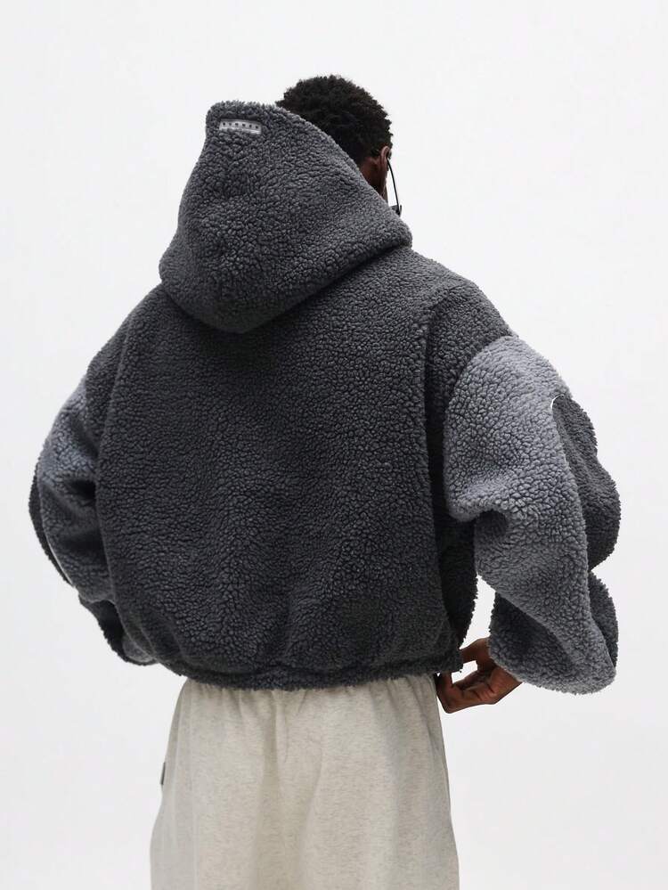 Sudadera con capucha de polar con cremallera y diseño de bloques de color