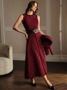 MOTF PREMIUM TWEED RAW TRIM SLEEVELESS DRESS - Red - View 6