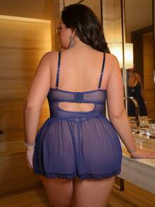 SHEIN Lencería sexy de talla grande (con aros + encaje) - azul real - Ver 2