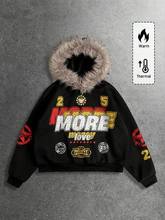 Street Life Felpa con cappuccio a maniche lunghe, vestibilità ampia, con stampa di lettere e collo morbido e soffice, da uomo