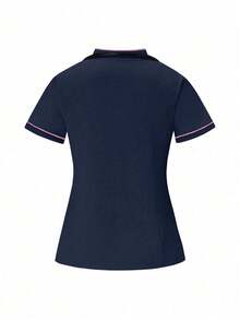 médicos: Parte superior de cuello en V de manga corta y pantalones para trabajadores de la salud - Azul marino 3 - Ver 5
