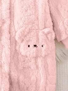 SHEIN Mono con capucha de manga larga de forro polar reversible con estampado de oso lindo para bebé niña, ropa de abrigo casual de invierno