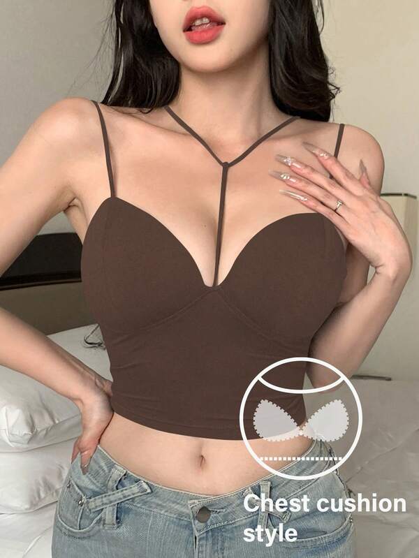 DAZY 女士吊带背心，内置衬垫胸罩，细肩带设计