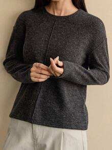 Dazy-Less 女士毛绒宽松商务休闲长袖T恤，拼色，适合秋冬季办公室穿着 - 深灰色 - 查看 5