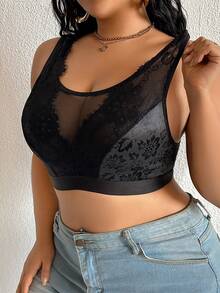1件加大码蕾丝拼接无钢圈内衣文胸