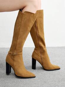 CUCCOO BIZCHIC Women's Pointed Toe Fashionable Versatile Commuting High Heel Boots - Camel - View 1