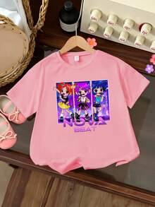 T-shirt décontracté à col rond et manches courtes avec imprimé graphique "Witch Hunter" KPOP. Confortable, doux et agréable à la peance et polyvalent. Convient pour le printemps et l'été.