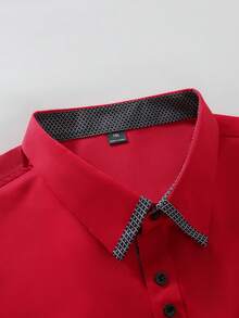 Manfinity Mode Chemise à manches longues décontracté pour hommes grande taille avec bordure contrastée, boutons, convient pour les déplacements, automne - Rouge - Voir 7