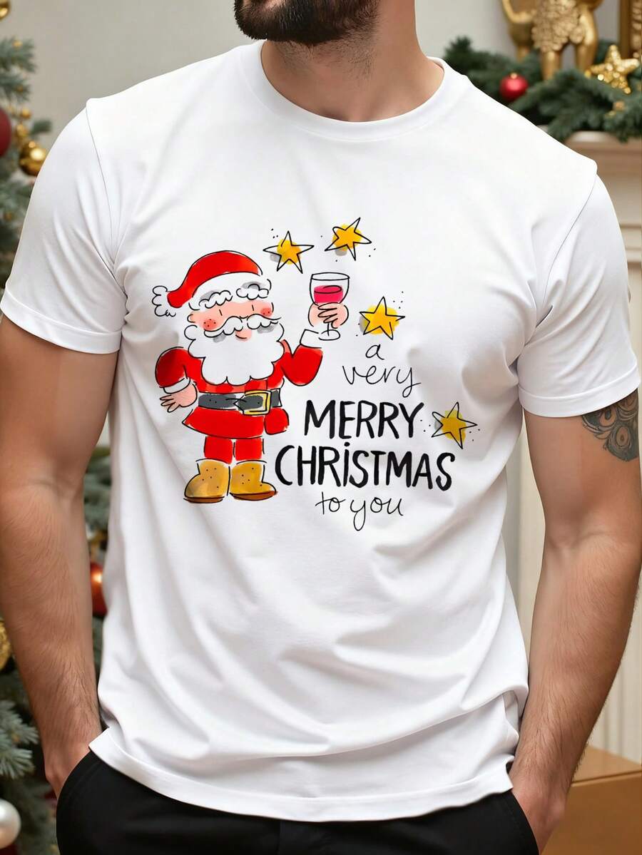 Manfinity Homme T-shirt à manches courtes imprimé de Noël pour hommes grande taille