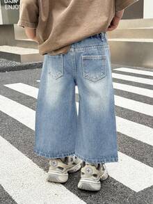 Baby Boy Casual Loose Fit Blue Denim Jeans With Pockets - Light Wash - View 2