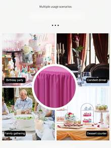 SHEIN Basic living 1 Set Rectangular PEVA Tablecloth And Tabeskirt Waterproof Anti-Oil Anti-Fouling Wedding Party Decoration Solid Color Tablecloth Birthday Party Table Cover Wipe Covers Rectangle Desk Cloth Decor - Purple - View 4