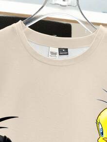 Looney Tunes X Manfinity Manfinity Joysei 男士休闲卡通图案圆领短袖T恤，夏季 - 卡其色 - 查看 5