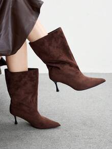 CUCCOO BIZCHIC Women's Pointed Toe Fashion Daily Wear High Heel Mid-Calf Boots For Christmas - Coffee Brown - View 3