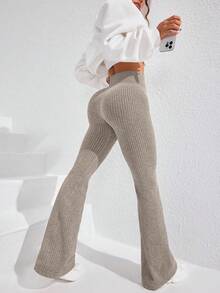 Dewbera 女士高腰纯色无缝喇叭形瑜伽紧身裤