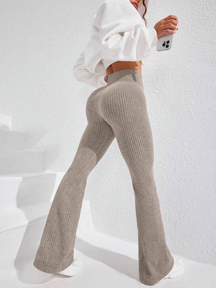 Dewbera Women's High Waisted Plain Seamless Flared Yoga Leggings