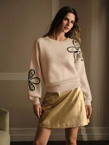MOTF PREMIUM WOMEN'S EMBROIDERED BEADED KNIT PULLOVER SWEATER, AUTUMN/WINTER - Beige - View 4