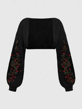 Plus Size Gothic Botanical Snake Embroidery Cropped Cardigan