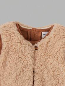 Sweetra 2pcs/Set Baby Girls Vintage Fleece Vest Jacket + Corduroy Puffy Sleeve Dress Outfit, Thick Warm Casual Daily Simple Elegant Clothing Set For Autumn & Winter - Brown - View 5