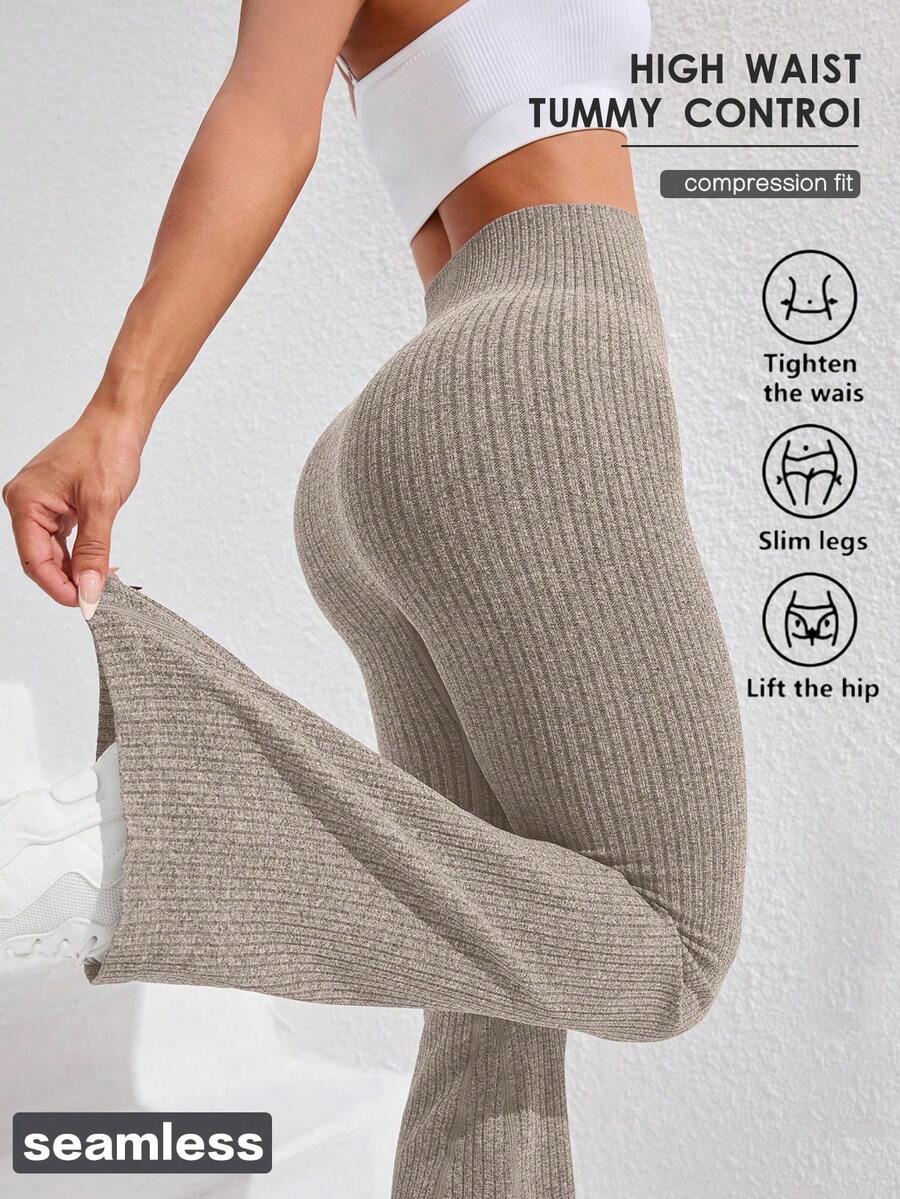 Dewbera 女士高腰纯色无缝喇叭形瑜伽紧身裤