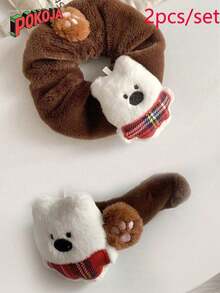 2PCS Cute Plush Hairpin Set - A Lovely Animal-Themed Hairband For Women, Featuring Soft Flannel Accessories. It's An Excellent Choice For Valentine's Day/Christmas Gifts For Girls, And Also A Fashionable Hairpin For Daily Use And Parties. - Multicolor - View 10