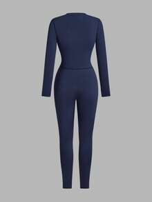 Exploreva Women's Solid Color Side Pocket Slim Fit Jumpsuit - Blue - View 3