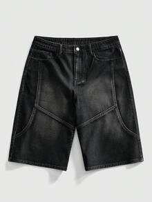 ROMWE MEN Street Life Men's Casual Washed Denim Shorts, Summer - Black - View 1