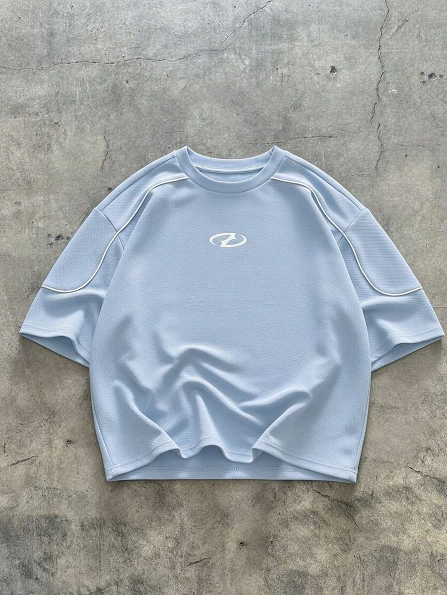 AXEPEAK Camiseta de manga corta casual y holgada de punto para hombre - Celeste - Ver 1