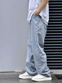 Claim Dot Loose Fit Men's Slant Pocket Straight Leg Jeans - Light Wash - View 4