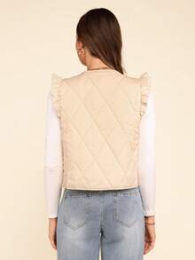 Coeurva Áo khoác nữ không tay đơn giản thời trang thường ngày, mùa đông - Màu be - Xem 2