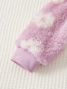 Cozy Pixies 加厚保暖套头卫衣，休闲日常舒适针织长袖圆领撞色花卉图案，适合年轻女孩秋冬季穿着。冬季年轻女孩儿童毛衣，女童抓绒毛衣，女孩秋季服装，冬季年轻女孩套装，保暖女童毛衣，女童秋冬服装。 - 淡紫色 - 查看 5