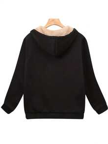 INAWLY Zipper-Front Hooded Fleece Sweatshirt,Long Sleeve Tops Graduation,Back To School Outfits,Graduation,Teacher Outfits For Women,Back To School Pullover Fall Outfit - Black - View 2