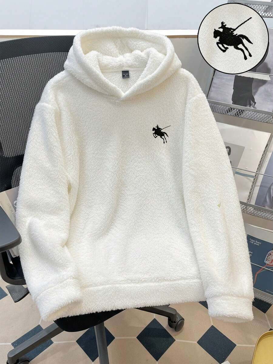 Manfinity Joysei Áo hoodie lông cừu trắng thêu cỡ tiêu chuẩn dành cho nam, thoải mái và đa năng. Phù hợp cho mùa thu/đông, trang phục thường ngày, hoạt động ngoài trời, đi học, làm quà tặng bạn bè - trắng - Xem 1