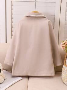 Young Girls ApricoPeter Pan Collarar Long Sleeve Cinched Waist Bow Decor Jacket, Fashion Children Outerwear For Spring/Autumn And Winter - Apricot - View 2