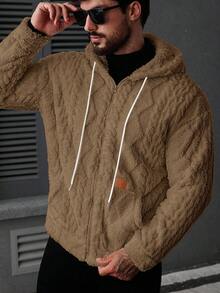 Manfinity CasualCool 男士休闲保暖抓绒拉链长袖外套，秋冬棕色拉链连帽外套，摩卡色男士夹克，棕色冬季夹克 - 棕色 - 查看 4