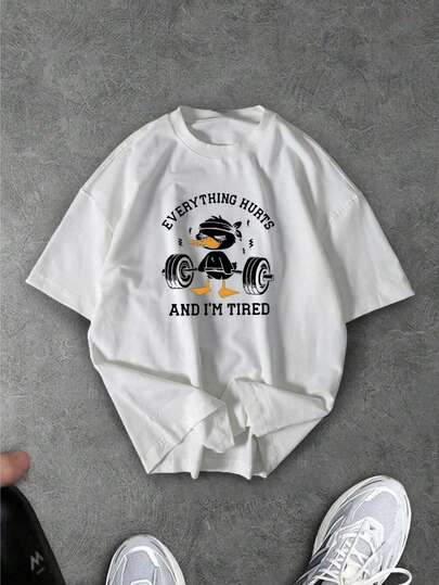 Sport MetroGents Męska koszulka sportowa z krótkim rękawem i okrągłym dekoltem, z nadrukiem w litery i kreskówkę, na lato