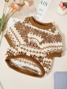 PETSIN 1件宠物猫狗通用时尚经典公平岛图案印花可爱双面弹力毛绒舒适保暖狗狗圆领卫衣 - 彩色 - 查看 7