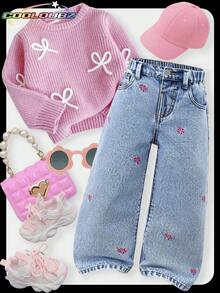 SHEIN Denimly 女童休闲日常都市街头弹力腰身舒适水洗简约百搭牛仔裤