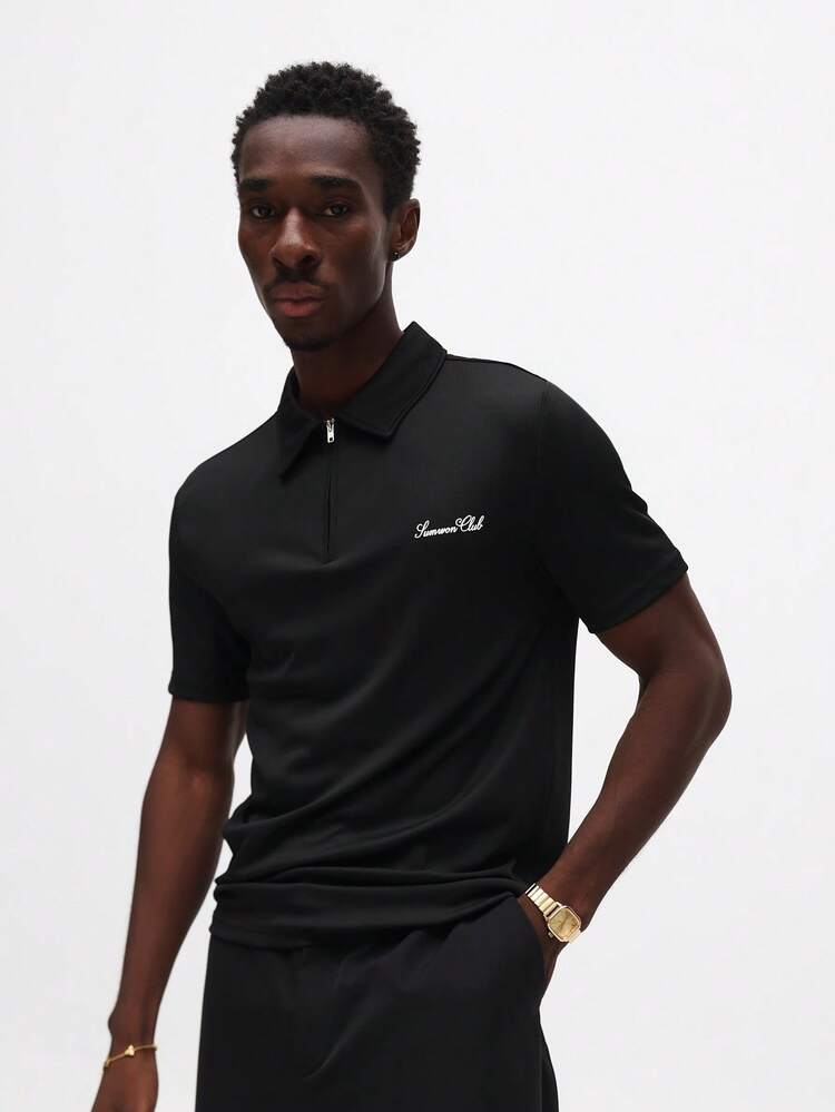 Muscle Fit Polo Shirt With Quarter Zip