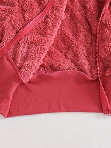 Sparklyn 1 件女童连帽拉链短款开衫夹克，针织纹理面料，秋季 - 中紫紅色 - 查看 7