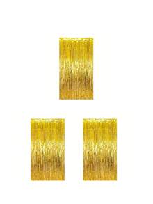 2/3/5件装金色派对背景幕布金属箔风格流苏亮片帘，生日派对婚礼装饰礼品用品 - 金色 - 查看 4