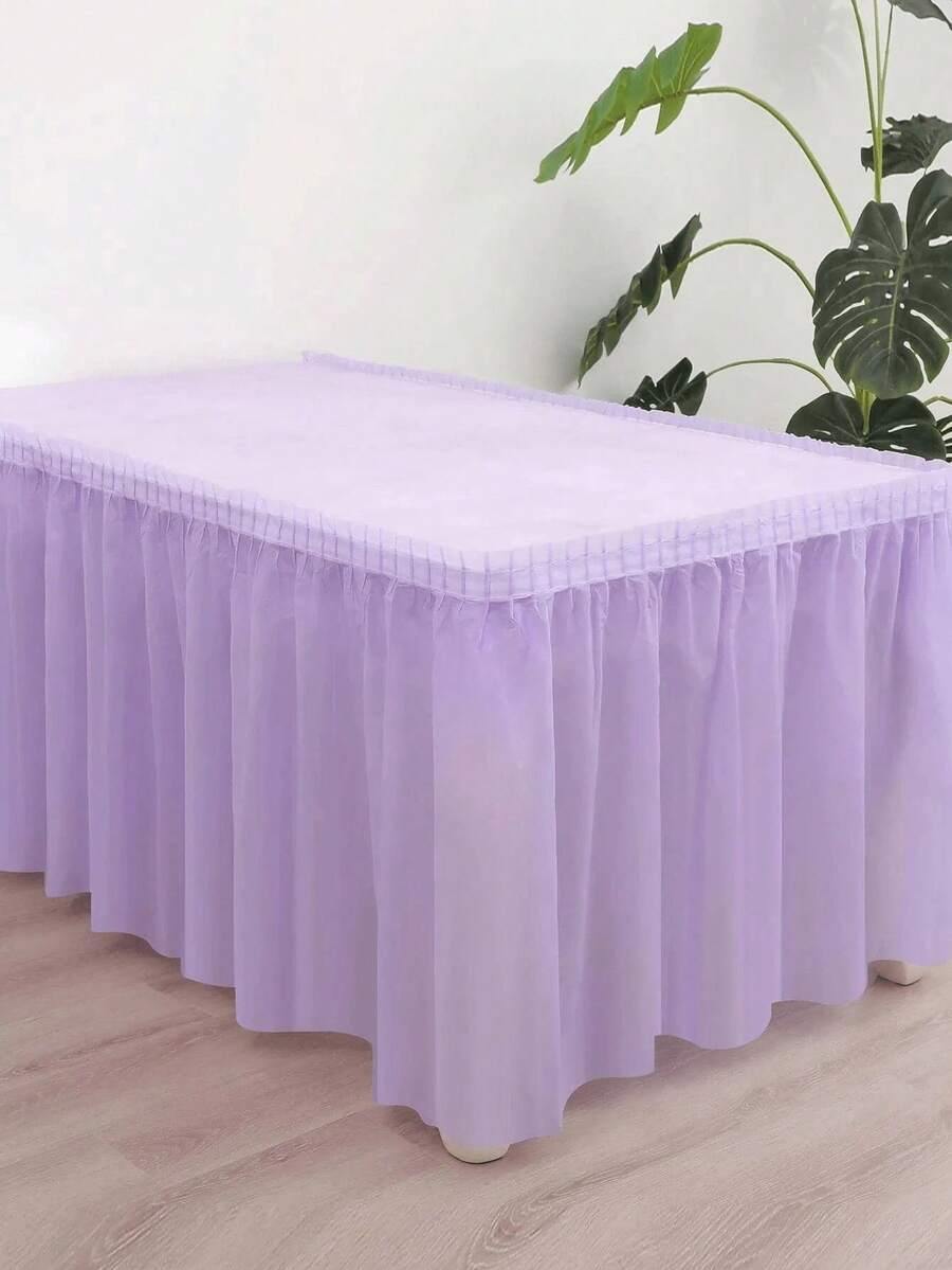 SHEIN Basic living 1 Set Rectangular PEVA Tablecloth And Tabeskirt Waterproof Anti-Oil Anti-Fouling Wedding Party Decoration Solid Color Tablecloth Birthday Party Table Cover Wipe Covers Rectangle Desk Cloth Decor - Purple - View 1