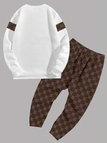 Manfinity Homme 男士字母与几何印花圆领长袖运动衫和抽绳腰裤休闲西装 - 彩色 - 查看 2