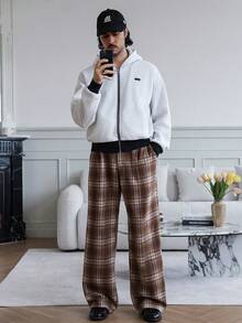 HUEFORM Men's Old Money Relaxed Fit Straight  Cotton Casual Plaid Brown & 's Pants Commuting And Dating Occasions For Men For Boy Wintet - Brown - View 2