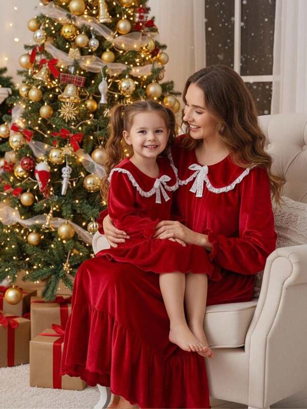 Women's Red Sweet Fashion Long Sleeve Long Nightgown