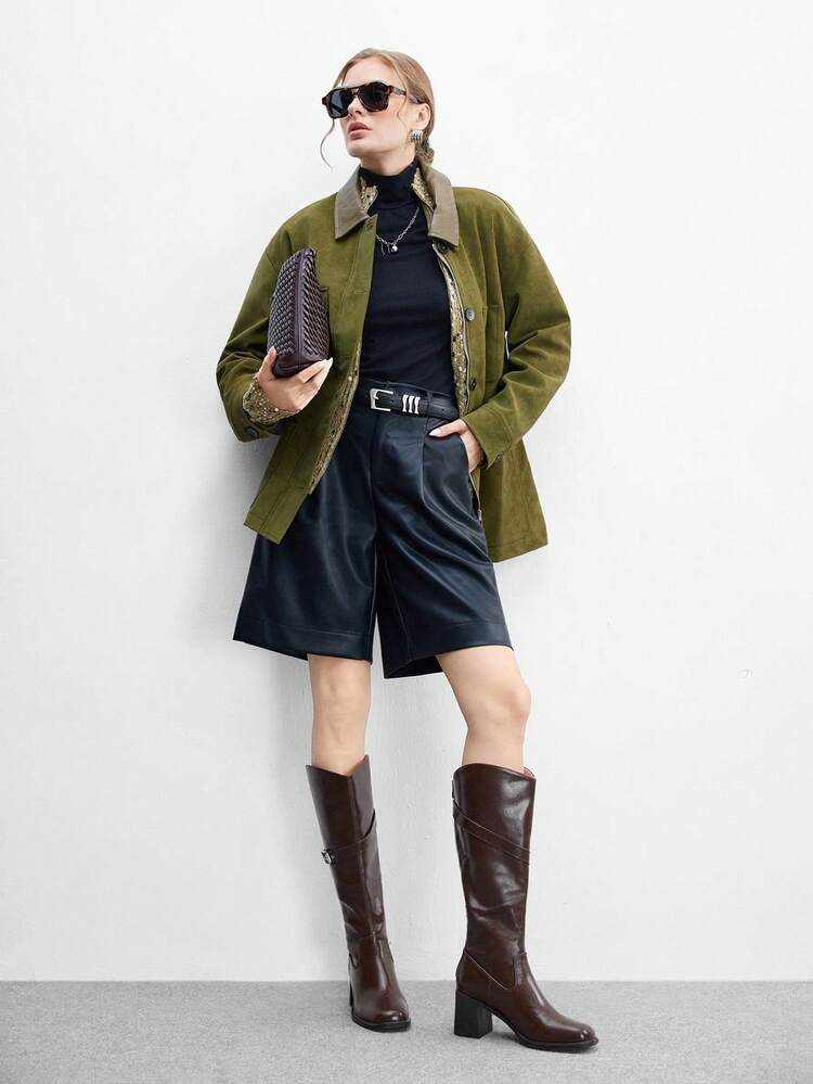 CUCCOO BIZCHIC Women's Fashion Over-The-Knee Boots, Square Toe Chunky Heel Design, Solid Coffee Color, Back Zipper With Multi-Strap Design, Versatile With Skirts, Jeans, Coats, Suitable For Autumn/Winter, Fashion Shows, Commuting, Stylish Women's Tall Boots