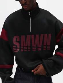 SUMWON Sweat-shirt-shirt court zippé à col montant avec design color block et impression de logo pour l'hiver