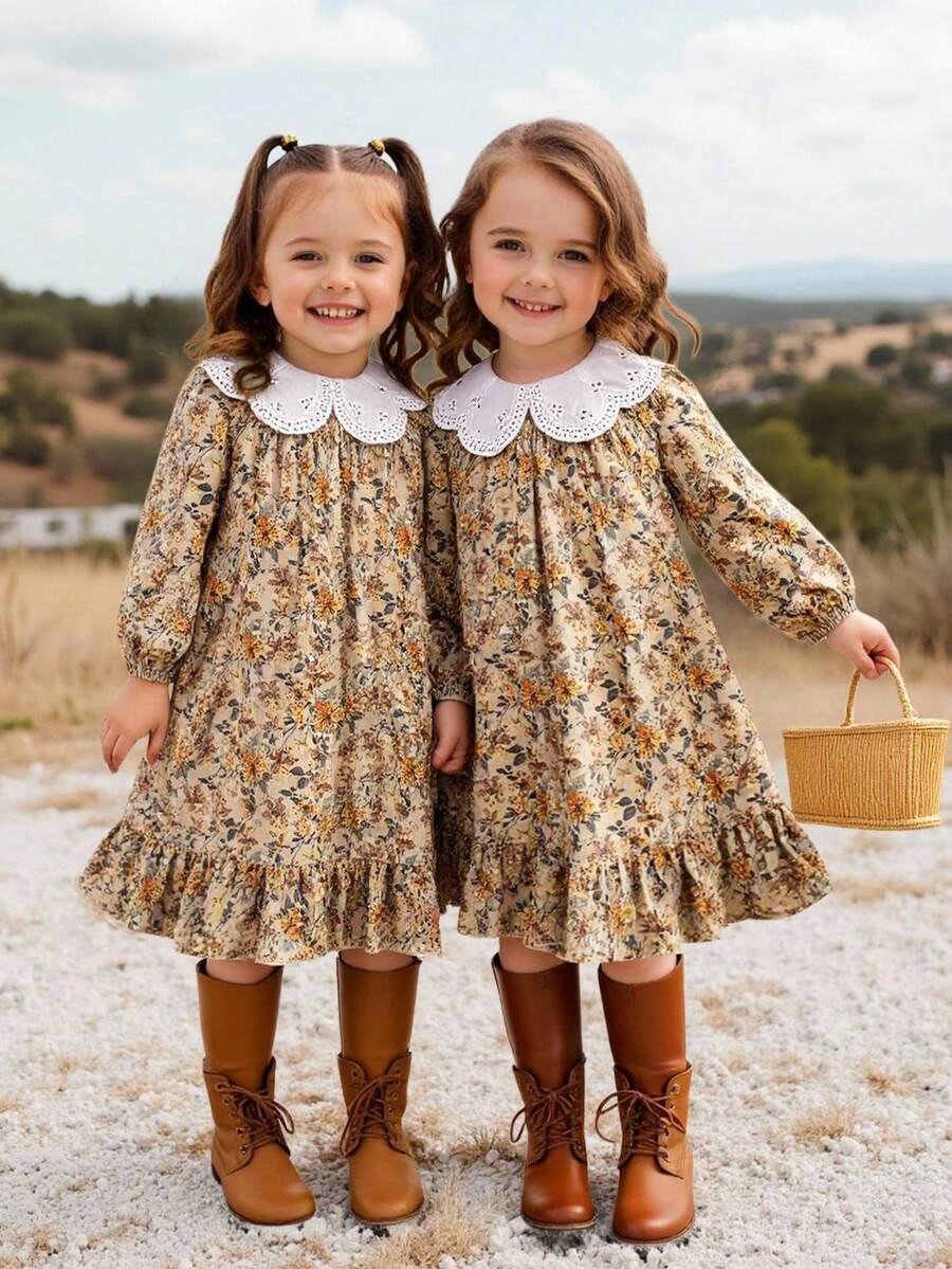 Emery Rose Kids Emery Rose Kids 年轻女孩灯芯绒拼布蕾丝彼得潘领长袖连衣裙，长袖修身休闲蛋糕 A 字连衣裙，秋冬新品，年轻女孩，日常穿着，学校，秋冬季，搭配白衬衫，返校季。学院风格，圣诞节，女孩冬装，圣诞服装，派对服装，日常穿着学校日常，生日服装，公主服装，妈妈和女儿和姐妹搭配，万圣节。红色连衣裙。